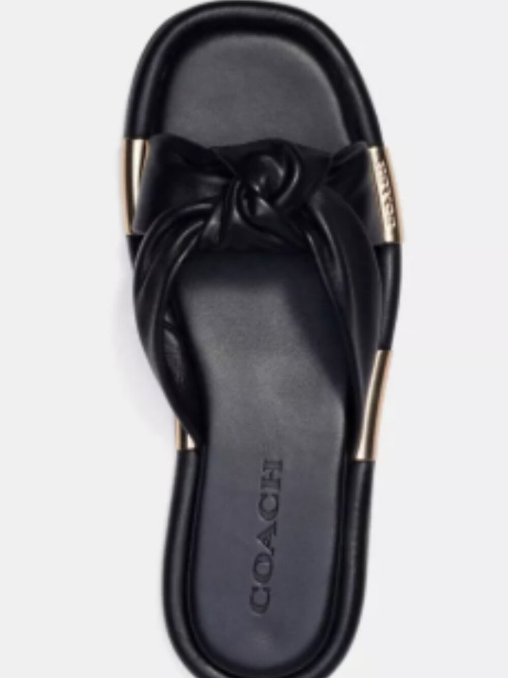 COACH Brooklyn Black Leather Knot Bow Flat Slides Sandals